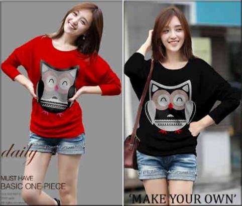 Kaos Casual Cute Owl S145 Combed allsizeL- 63rb (480px)