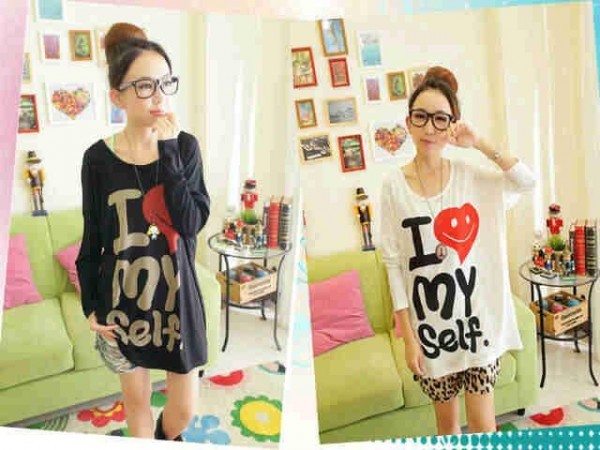 Kaos Kasual Batwing Love My Self AN.785 Combed (black, white) Fit.XL (nn) - 64rb