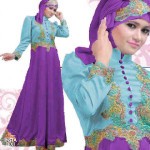 baju gamis satin princess biru ungu busana muslimah