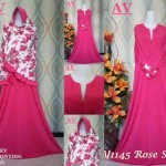 Y1145 Gamis Syari Rose Flowy Pink