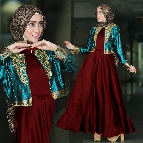 Baju Pesta A215C Satin Payet - Busana Muslim Dian Pelangi 