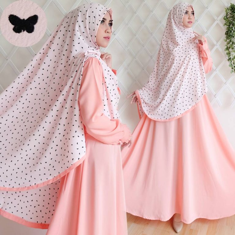 gamis syar'i wolfis bubble cute butterfly peach