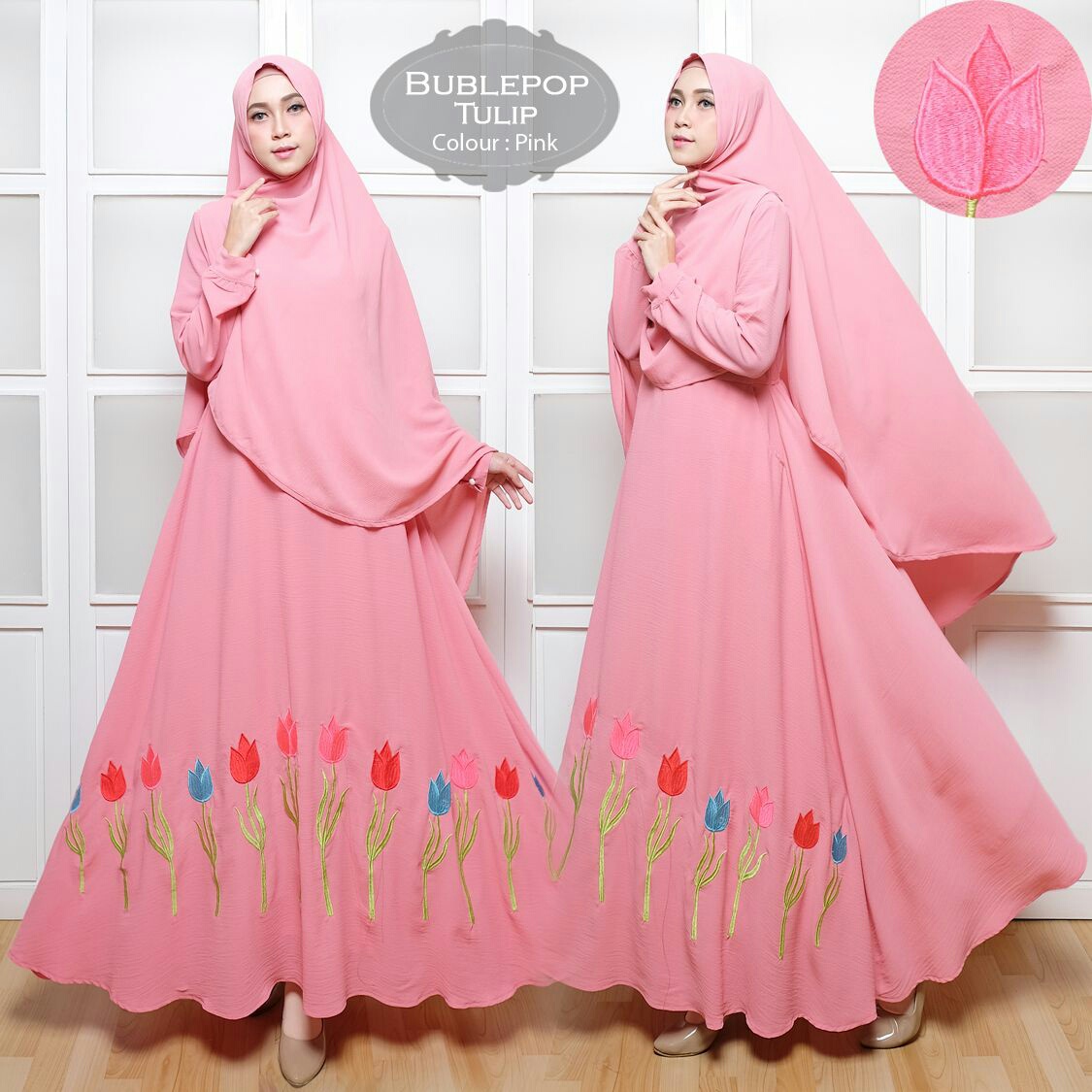 Baju Muslim Syar'i Bubblepop Tulip Bordir - Gamis Cantik 