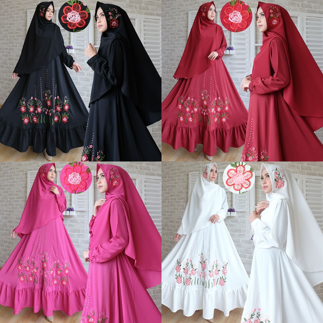  Baju  Gamis  Syari  Woolpeach Bordir  Busana Muslim Modern 