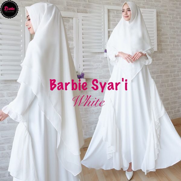  Gamis  Syari Premium Barbie Putih  Baju Muslim Polos 