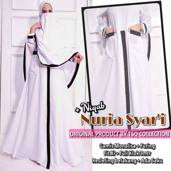 Nuriah Syari Plus Cadar Size XL Warna Putih Baju  Gamis  